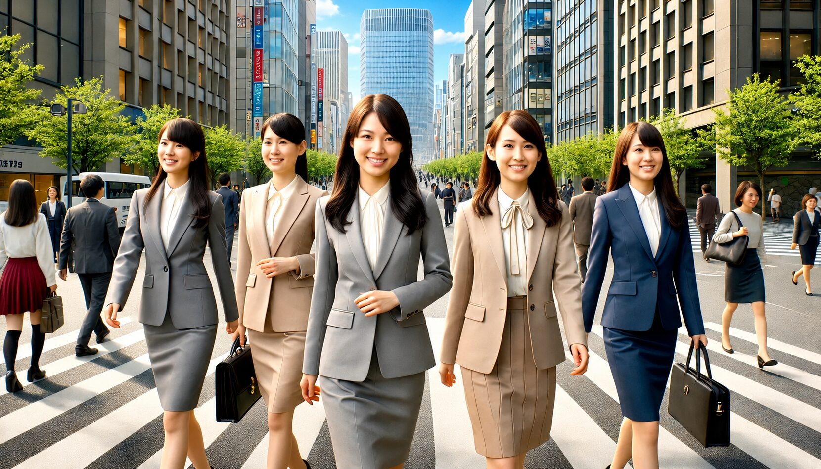 都心の街並みを颯爽と歩くスーツに身を包んだOL達